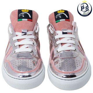 Damskie sneakersy ze srebrnej lustrzanej skóry Toskańskie rzemiosło