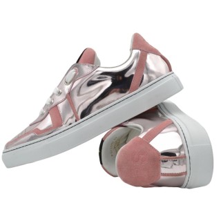 Damskie sneakersy ze srebrnej lustrzanej skóry Toskańskie rzemiosło