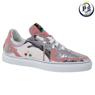 Damskie sneakersy ze srebrnej lustrzanej skóry Toskańskie rzemiosło