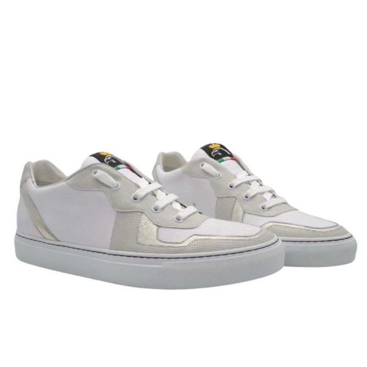 Man's White Leather Sneakers with Suede Details – Tuscan Craftsmanship & Comfort