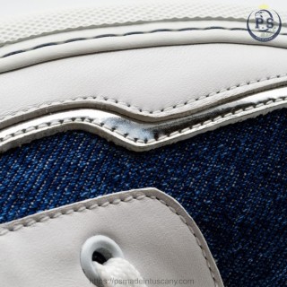 Men’s Sneakers in Blue Denim with White and Silver Leather Inserts – Comfort and Tuscan Craftsmanship