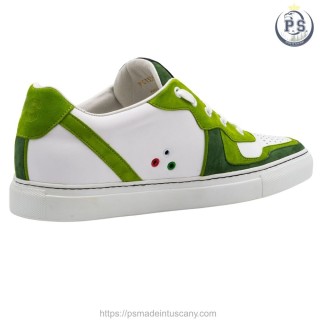 Męskie sneakersy Lucca ze skóry cielęcej białej z zielonymi zamszowymi wstawkami | Komfort i rzemieślniczy styl