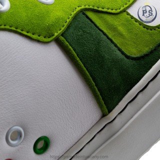 Męskie sneakersy Lucca ze skóry cielęcej białej z zielonymi zamszowymi wstawkami | Komfort i rzemieślniczy styl