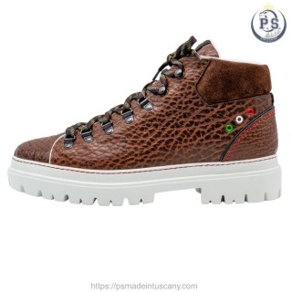 Handmade Men’s  Boots in Brown Elephant-Effect Leather