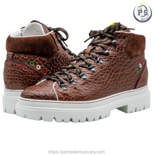 Handmade Men’s  Boots in Brown Elephant-Effect Leather