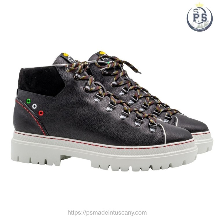 Zakopane Men's Boot in Black Leather with Red Stitching