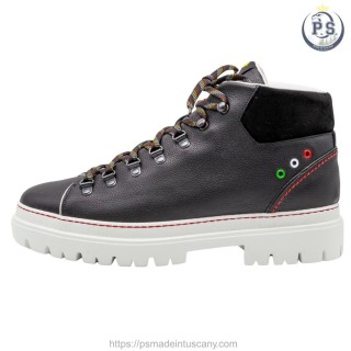 Zakopane Men's Boot in Black Leather with Red Stitching
