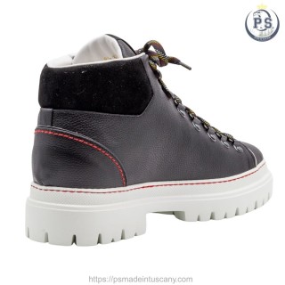 Zakopane Men's Boot in Black Leather with Red Stitching