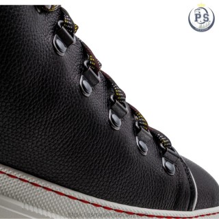 Zakopane Men's Boot in Black Leather with Red Stitching