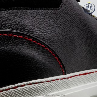 Zakopane Men's Boot in Black Leather with Red Stitching