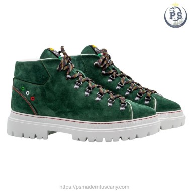 Zakopane: Men's Suede Boot in Green with Red Stitching