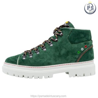 Zakopane: Men's Suede Boot in Green with Red Stitching