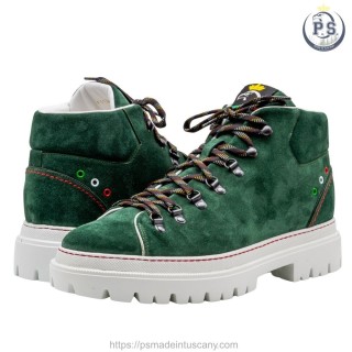Zakopane: Men's Suede Boot in Green with Red Stitching