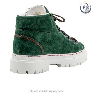 Zakopane: Men's Suede Boot in Green with Red Stitching