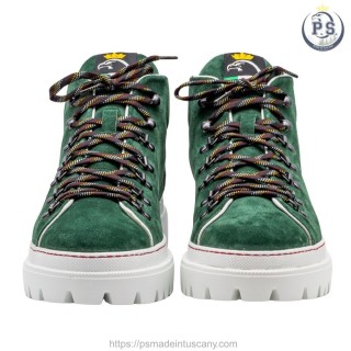 Zakopane: Men's Suede Boot in Green with Red Stitching