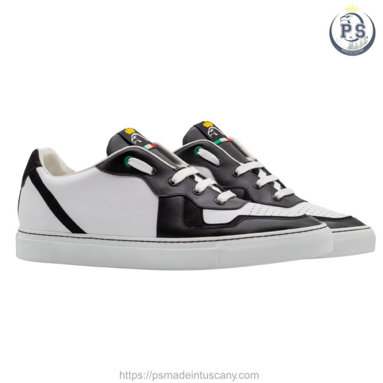 Handcrafted sneakers for Men in black and white leather