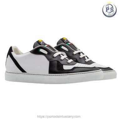 Handcrafted sneakers for Men in black and white leather