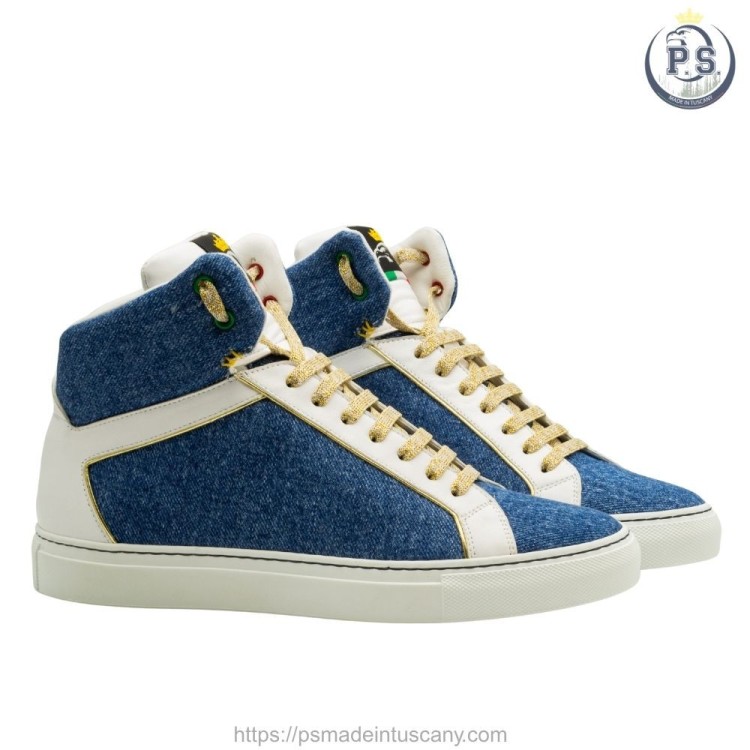 Wysokie sneakersy Greta z denimu i skóry | Styl rzemieślniczy