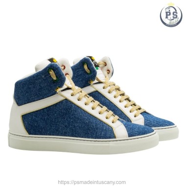 Greta High Sneakers in Denim & Leather | Artisanal Style