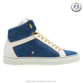 Greta High Sneakers in Denim & Leather | Artisanal Style