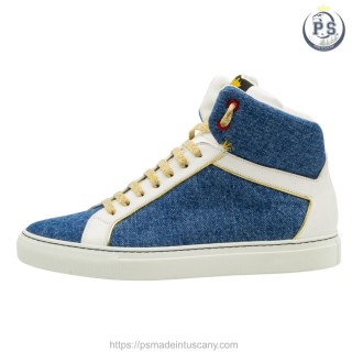 Greta High Sneakers in Denim & Leather | Artisanal Style