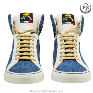 Greta High Sneakers in Denim & Leather | Artisanal Style