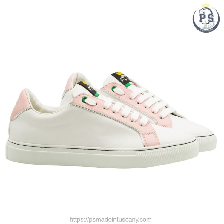 Silvia sneakers in white leather with pink details