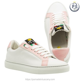 Silvia sneakers in white leather with pink details