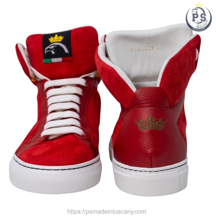 Greta Handmade Red Suede Sneakers with Gold Crown