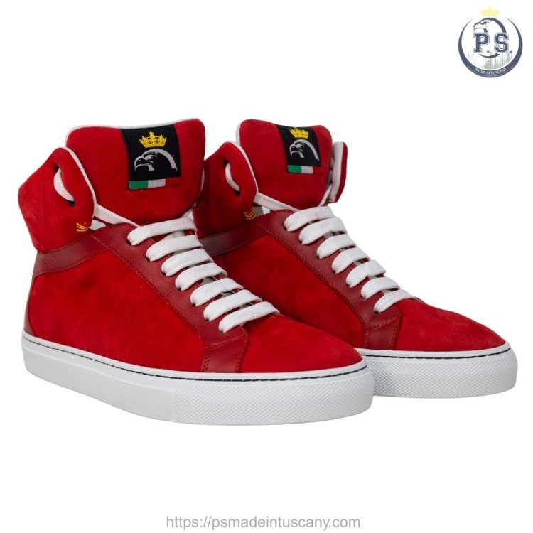 Greta Handmade Red Suede Sneakers with Gold Crown