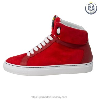 Greta Handmade Red Suede Sneakers with Gold Crown
