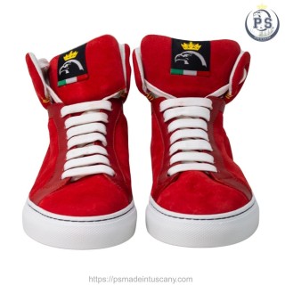 Greta Handmade Red Suede Sneakers with Gold Crown