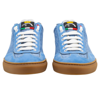Sneakers Roma in denim e camoscio azzurro artigianali