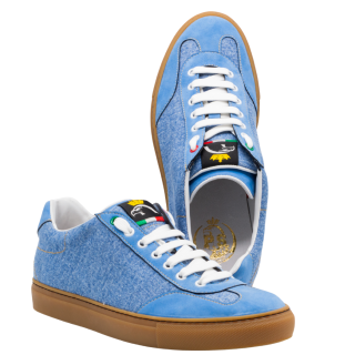 Sneakers Roma in denim e camoscio azzurro artigianali