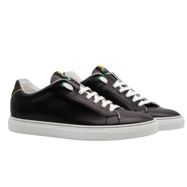 Men's Handmade PS Sneakers In Black Leather With Gold Details