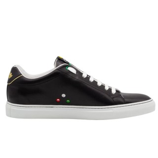 Men's Handmade PS Sneakers In Black Leather With Gold Details