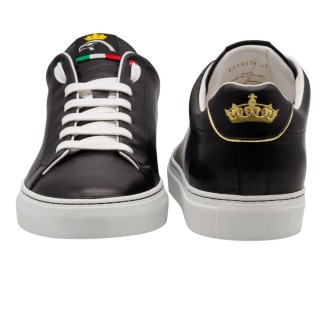 Men's Handmade PS Sneakers In Black Leather With Gold Details