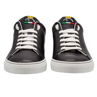 Men's Handmade PS Sneakers In Black Leather With Gold Details