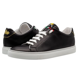 Sneakers PS da uomo Artigianali In Pelle Nera con dettagli Oro