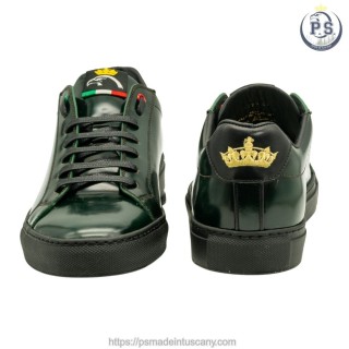 Men’s green leather sneakers handmade in Tuscany