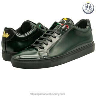 Men’s green leather sneakers handmade in Tuscany