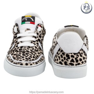 Handmade White Leopard Pony Hair Sneakers | PS Tuscany