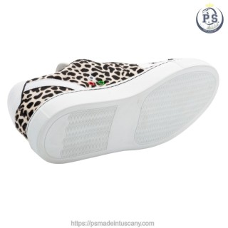 Handmade White Leopard Pony Hair Sneakers | PS Tuscany