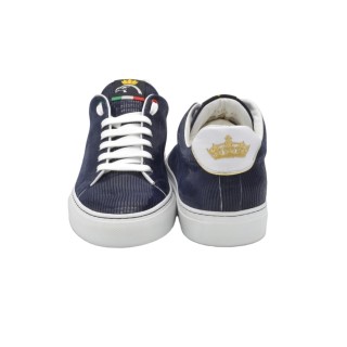 Sneakers PS Fatte a mano In Camoscio Effetto Vipera Blu