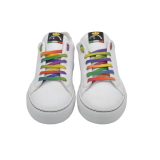 Handmade White Leather Sneakers With Rainbow details