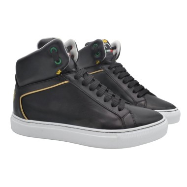 Handmade Black Leather High Sneakers PS