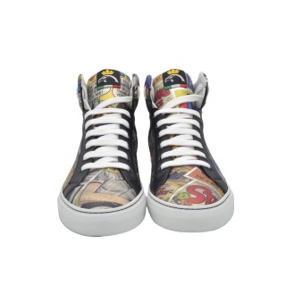 Men's PS high Sneakers in cartoon print leatherand