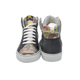 Men's PS high Sneakers in cartoon print leatherand