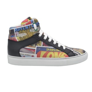 Men's PS high Sneakers in cartoon print leatherand