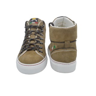 Sneakers alte PS Artigianali in Pelle Rovesciata color tabacco